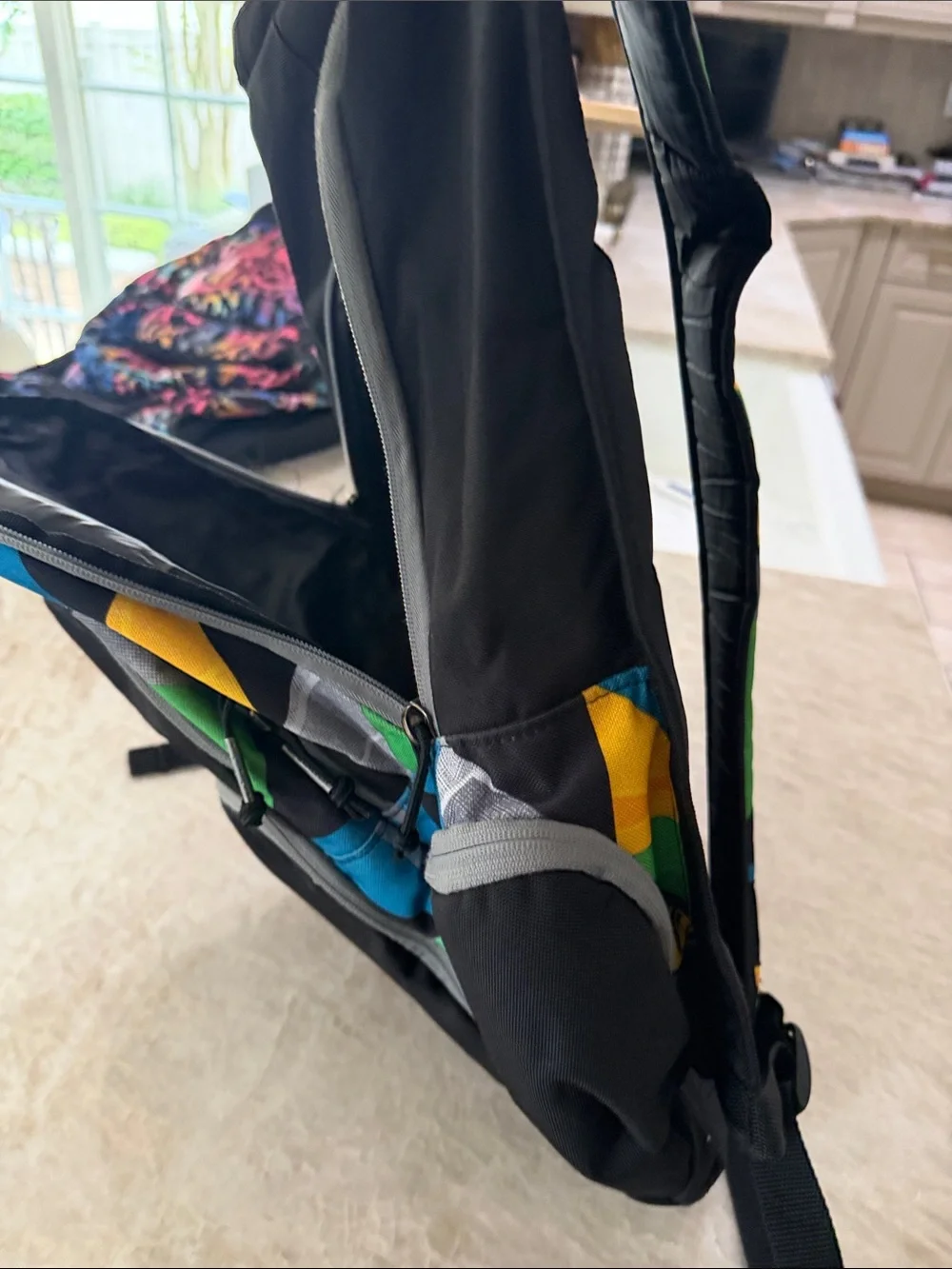 Quiksilver Black Backpack with Green, Blue incredible condition rarely worn